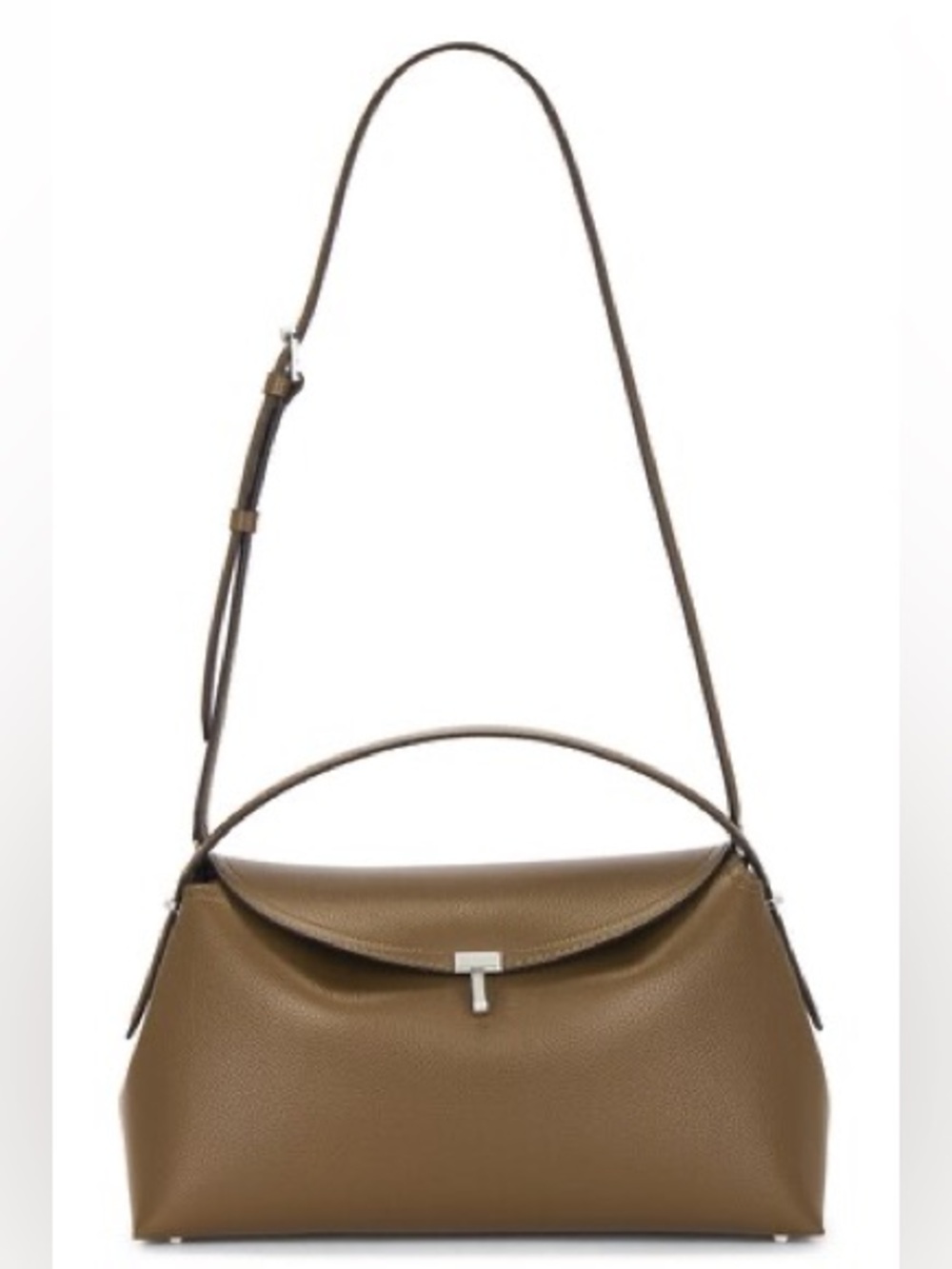 (NWOT) TOTEME T-Lock Grained Leather Top Handle Bag in Dark Taupe